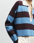 Samira Stripe Knot Polo Burgundy/Blue close up