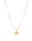 Adina Reyter Groovy Large Diamond Evil Eye Charm on seed pearl chain
