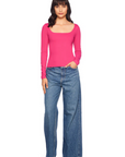 Susana Monaco Long Sleeve Scoop Front Top in Peony untucked