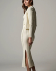 Hevron Peony Knit Skirt Sage Stripe full body side