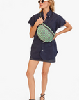 Clare V Grande Fanny Woven Checker Green Apple full body view