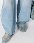 Berenice Aballerina Denim Stud Flats top view
