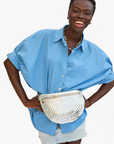 Clare V Grande Fanny Woven Checker Silver on waist
