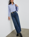 Rails Stina Stripe Button Down full body, tucked