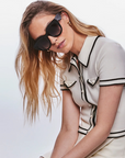 Krewe Charlotte Black + Black Crystal Sunglasses on square shape face