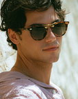 Krewe Beau II Kyoto Tortoise 18k Polarized Sunglasses on square face shape, male model