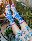 Sock Candy Aquamarine Peacock Sheer Crew with heels