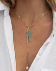 Thatch Fortuna Amazonite Charm on lariat on model