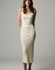 Hevron Peony Knit Skirt Sage Stripe full body front