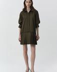 Regina Pleated Mini Shirt Dress full body front