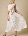 Sold Out the Rsvp Dress in Cream sweater on shoulders