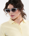 Krewe Irene Powder Blue Sunglasses on heart face shape