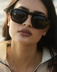 Sardine Louie Nouveau Noir Sunglasses close up on model