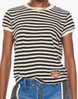 The Boxy Goodie Goodie Tee in BKC close up front view on model