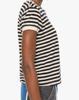 The Boxy Goodie Goodie Tee in BKC close up side view on model