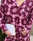 Shorts and Long Sleeve PJ Set in Chloe Acai close up