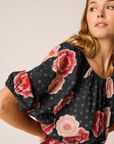 Natalie Martin Ella Top Poppy Print close up shoulder