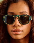 Sardine Louie Abalone Rizz Sunglasses close up on model