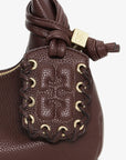Brown Mini Hobo Bag tag close up front
