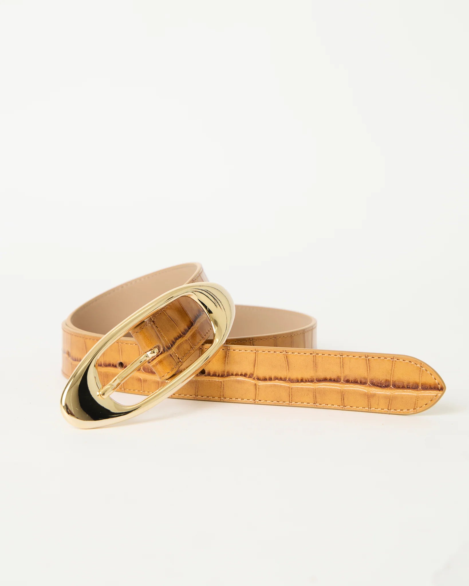 Caroline Hill Bridgette Gold Croc-Embossed Belt w/ Statement Logo NWT Accessories - Belts – The Pink Pineapple 850 main image 3