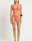 Model size XS wearing Gracie Balconette in Coral Pink, front