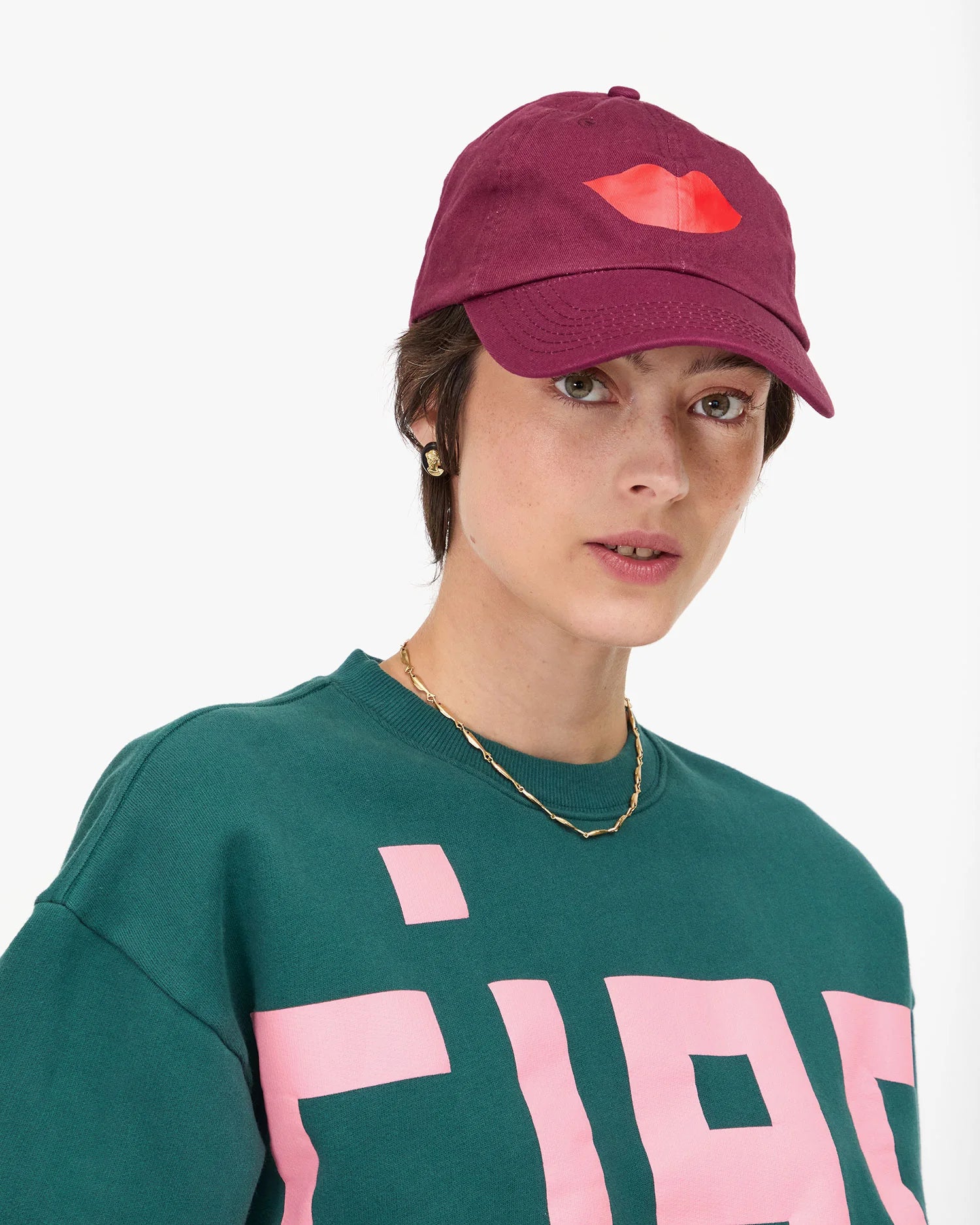Baseball Hat Lips on model
