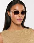 Bella 18k + Venezia Sunglasses on model with average, oval face shape