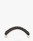 A dark brown and black braided leather wrist strap with gold-tone metal hardware, displayed against a solid white background.