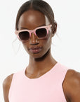 Celeste Sparkling Rose Sunglasses on model with narrow, oval face shape