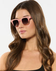 Celeste Sparkling Rose Sunglasses on model with average, oval face shape