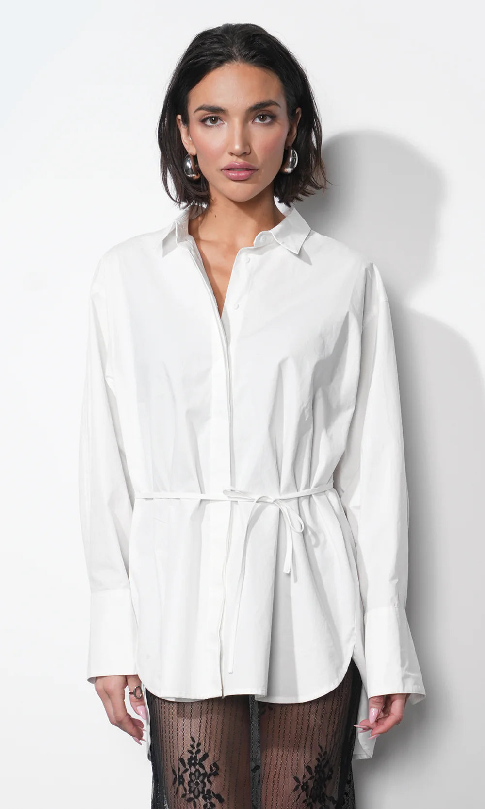 Charolette Oversized Button Up Shirt straight on front view