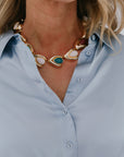Crosby Silk Blouse close up with Lele Sadoughi necklace