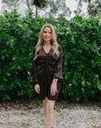Nation Cora Shirred Long Sleeve Mini Dress front