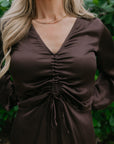 Nation Cora Shirred Long Sleeve Mini Dress close up