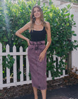 Essentiel Greatest Overdye Denim Midi Skirt front view