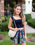 Susana Monaco Wide Strap Crop Top Midnight front close up