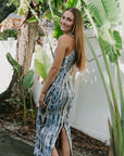 Iggy Rib Maxi Dress Cyan Nexus Wash back view showing slit