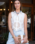 Hevron Katja Eyelet Top front close up