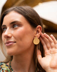 K. Bailey Gold Circle and Marquise Earrings from afar
