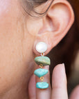Old World Earrings close up on ear
