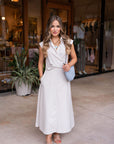 Greylin Lorena Stripe Midi Dress front styled