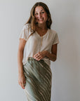Velvet V Neck Linen Knit Tee front