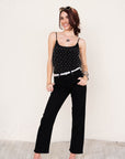 Chloe Beaded Top tucked in to jeans, full body front