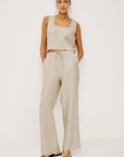 Emmie Pant in Heather Flax and Akira Top in Heather Flax full body front