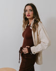Ballet Crewneck Bodysuit side view with Charlie Chore Coat