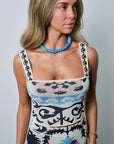 Cora Top close up with Lita Necklace in Azzura