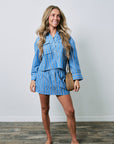 The Cargo Stripe Top and The Boxer Mini Skirt Stripe full body front