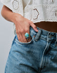 Stone Scarab Cocktail Ring on model