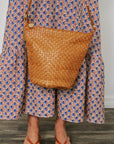 Clare V Petite Jeanne Woven Checker close up with Jamison dress