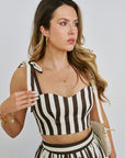Faiza Stripe Top front close up with Tiger Eye Stella Necklace